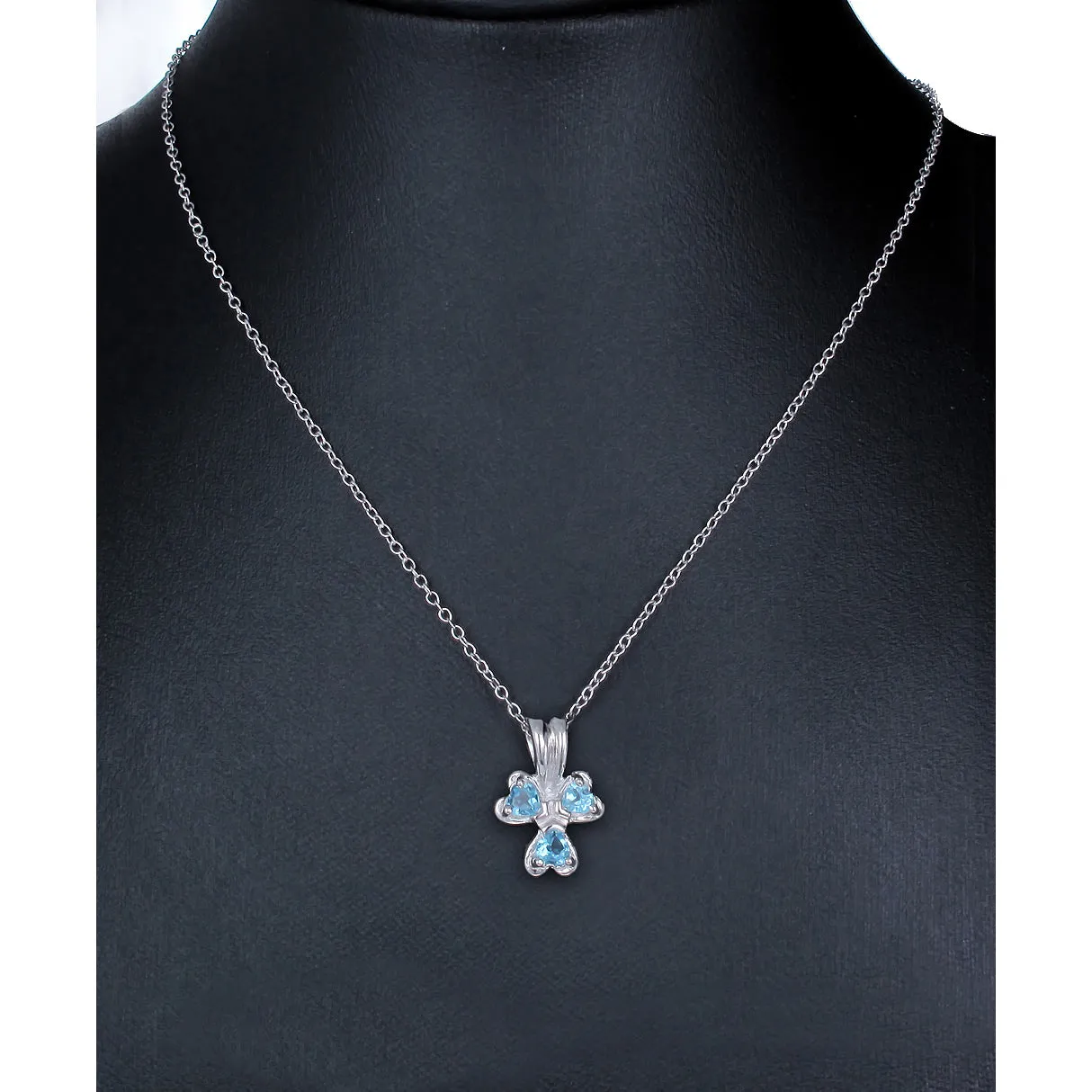 0.30 cttw Pendant Necklace, Swiss Blue Topaz Pendant Necklace for Women in .925 Sterling Silver with Rhodium, 18 Inch Chain, Prong Setting