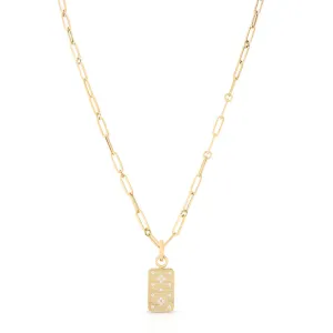 18K YELLOW GOLD VENETIAN PRINCESS DIAMOND DOG TAG ON PAPERCLIP CHAIN