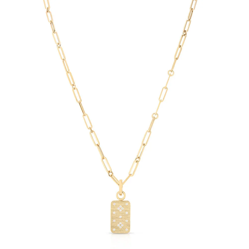 18K YELLOW GOLD VENETIAN PRINCESS DIAMOND DOG TAG ON PAPERCLIP CHAIN