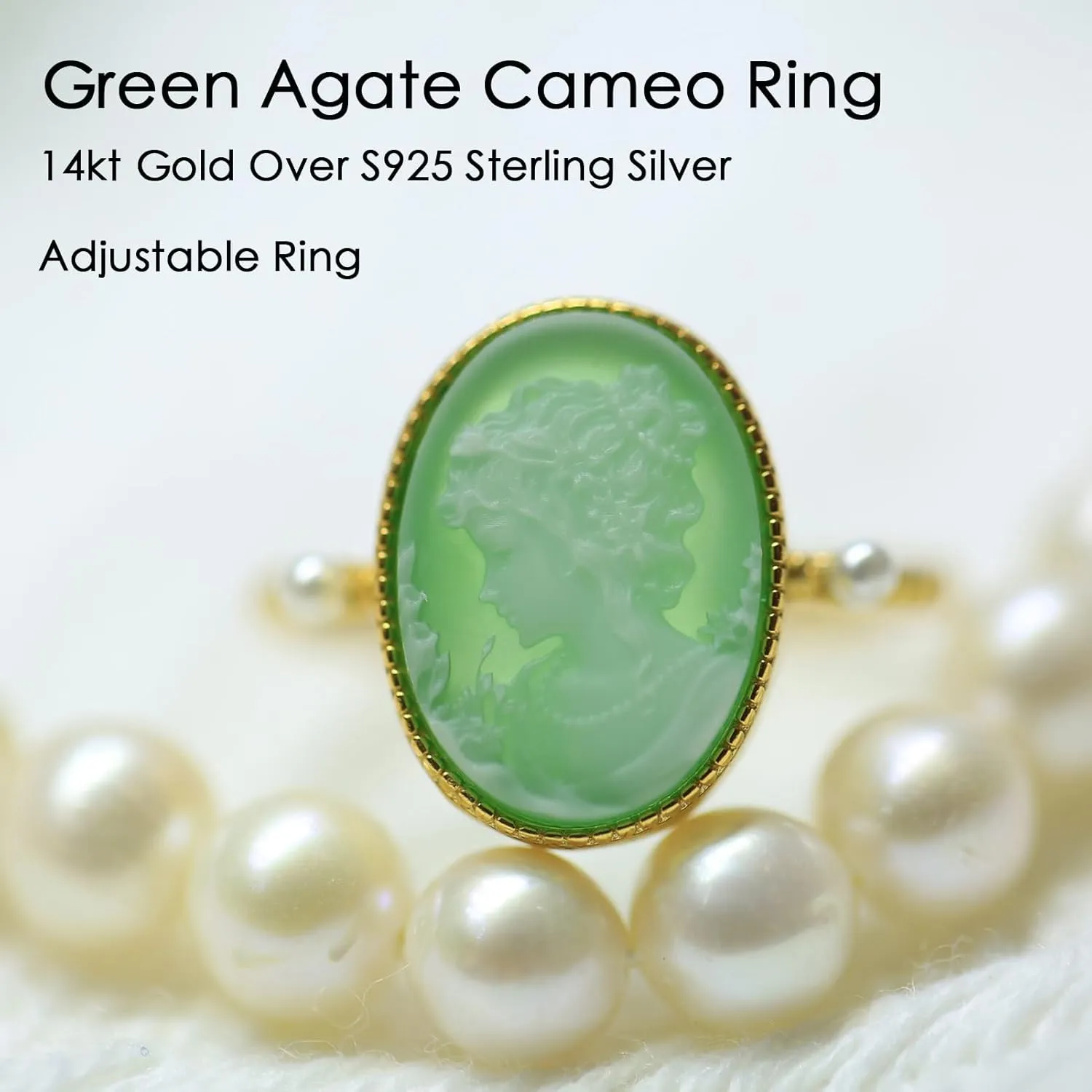 Agate Cameo Ring 14kt Gold Over Sterling Silver, Victorian Cameos Rings Adjustable, Vintage Cameo Jewelry for Women