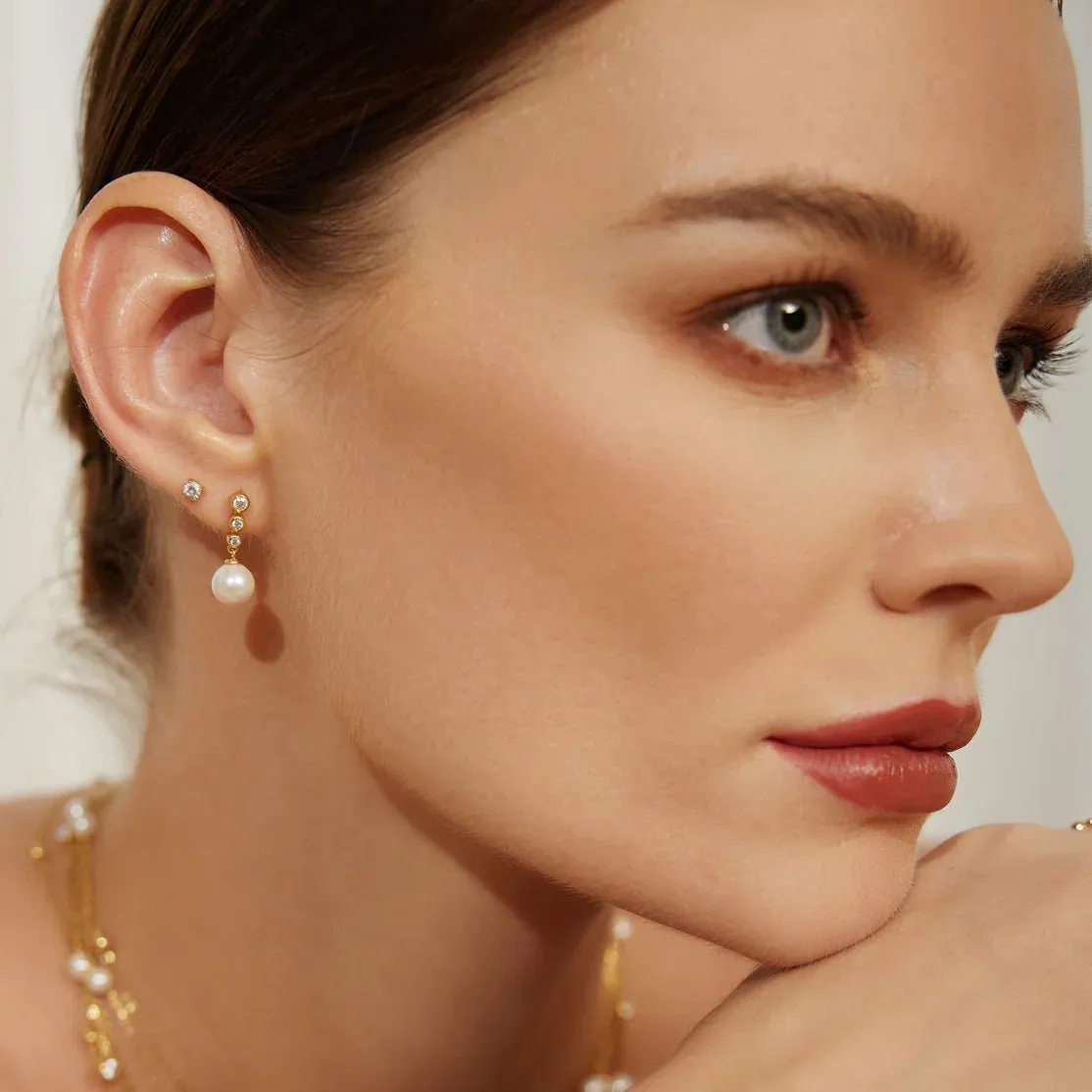 Ania Haie - Oorbellen Gold Tennis Beaded Stone Pearl Drop Studs