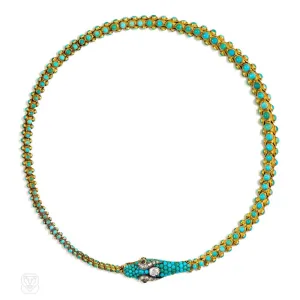 Antique gold and turquoise tapered serpent necklace