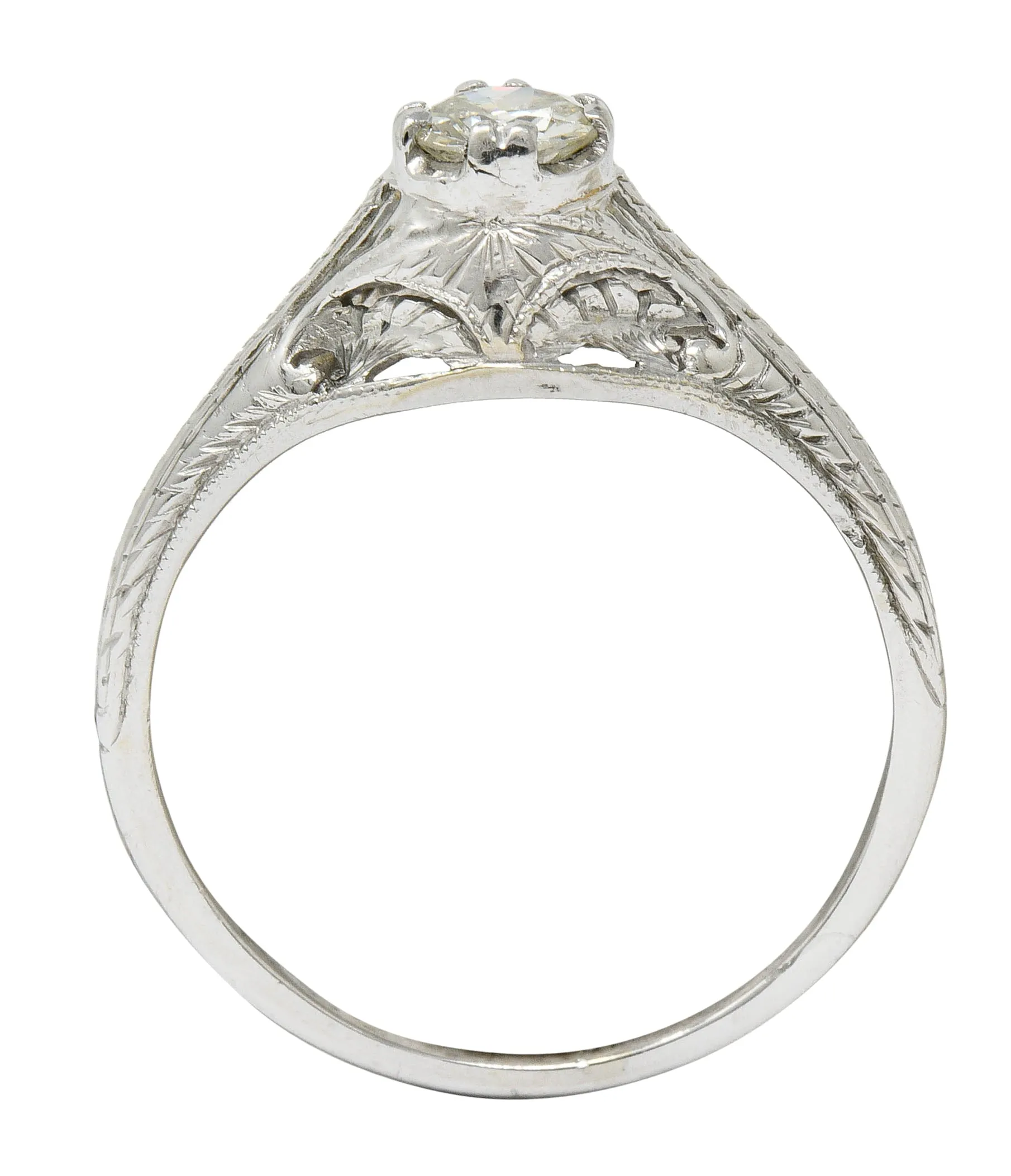 Art Deco 0.42 CTW Diamond Platinum Foliate Engagement Ring