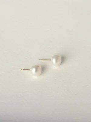 Button Pearl Studs | 9k Gold