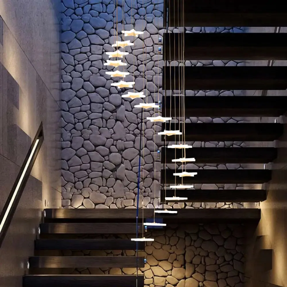 Contemporary LED Acrylic Spiral Hanging Star Lights - 8/12/18 Heads, Warm/White Light
