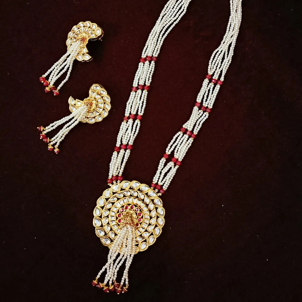 Designer Gold Plated Royal Kundan & Beaded Pendant Set (D304)
