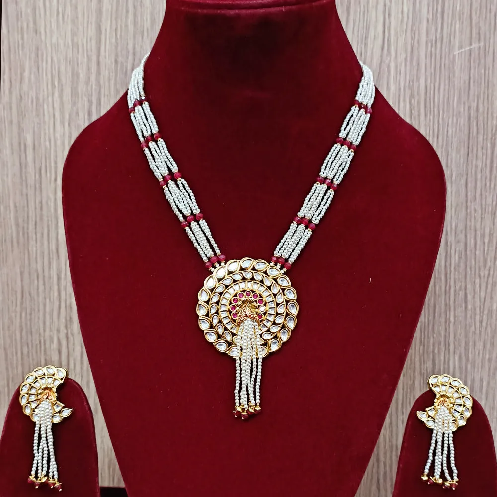 Designer Gold Plated Royal Kundan & Beaded Pendant Set (D304)