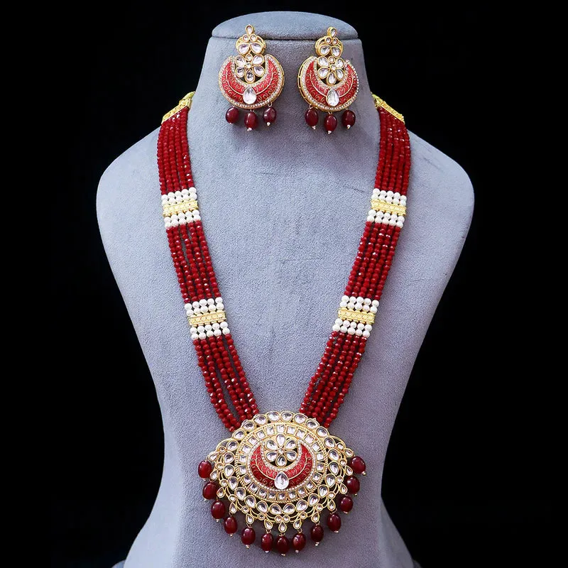 Designer Gold Plated Royal Kundan Long Necklace