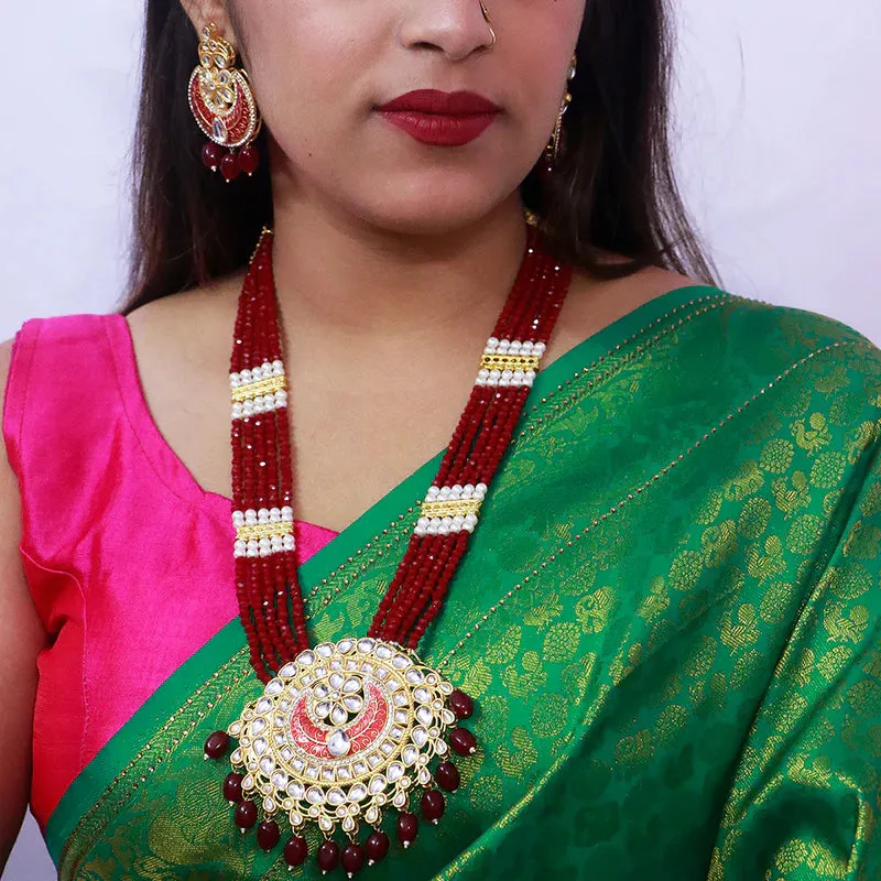 Designer Gold Plated Royal Kundan Long Necklace