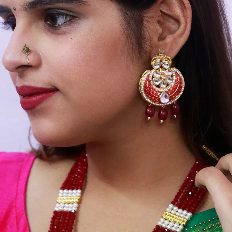 Designer Gold Plated Royal Kundan Long Necklace