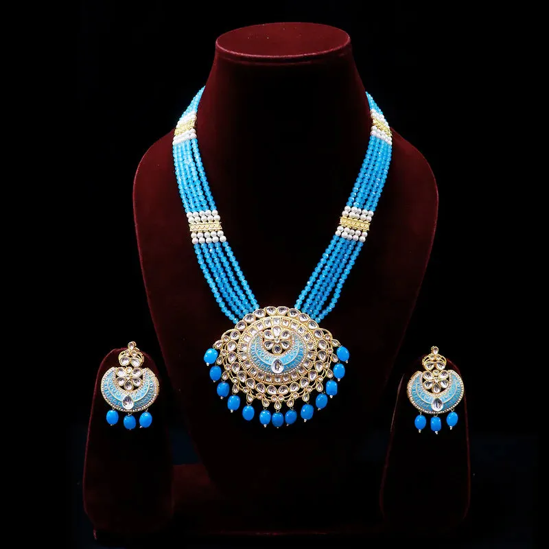 Designer Gold Plated Royal Kundan Long Necklace