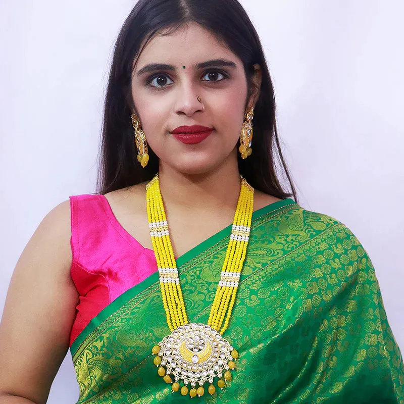 Designer Gold Plated Royal Kundan Long Necklace