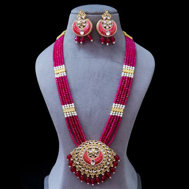 Designer Gold Plated Royal Kundan Long Necklace