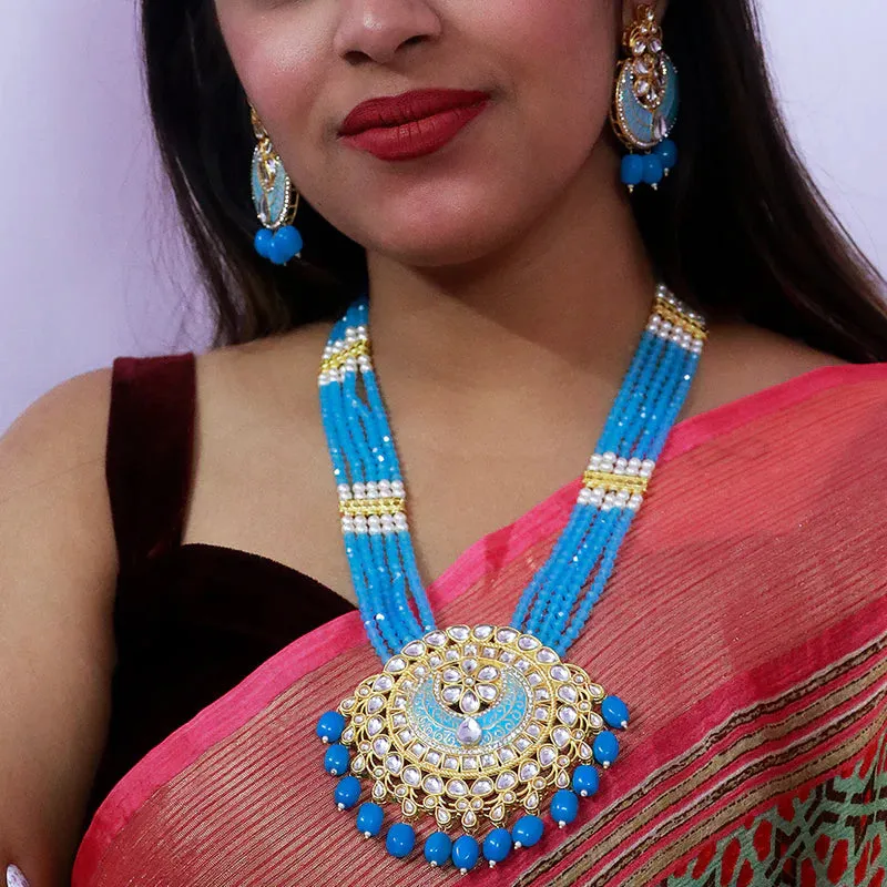 Designer Gold Plated Royal Kundan Long Necklace