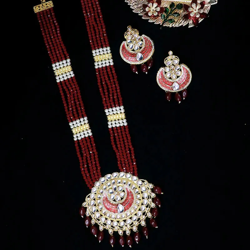 Designer Gold Plated Royal Kundan Long Necklace