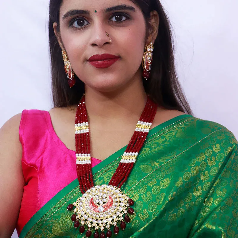 Designer Gold Plated Royal Kundan Long Necklace