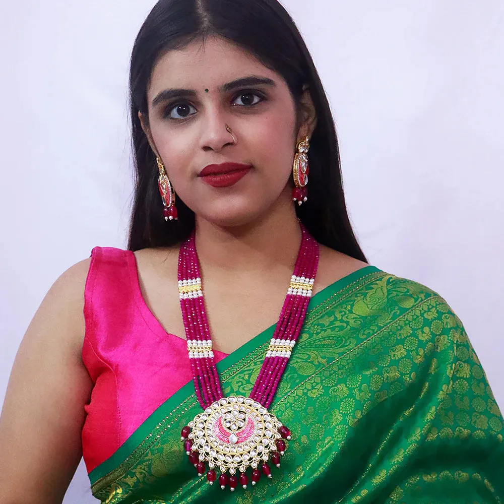 Designer Gold Plated Royal Kundan Long Necklace