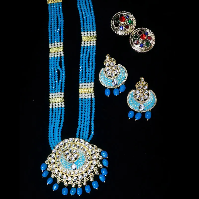 Designer Gold Plated Royal Kundan Long Necklace