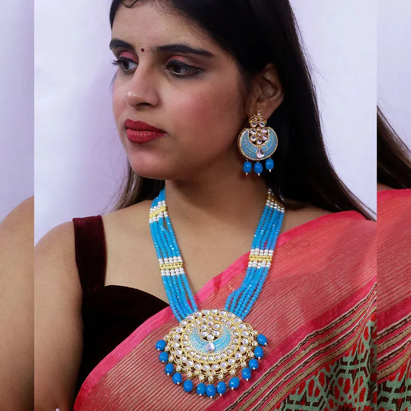 Designer Gold Plated Royal Kundan Long Necklace