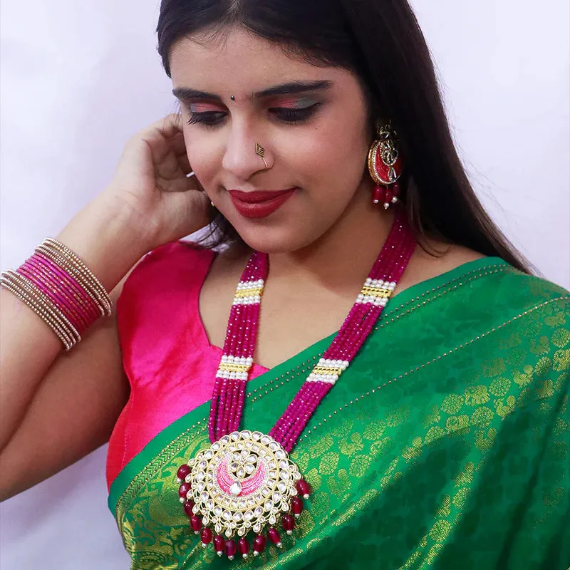 Designer Gold Plated Royal Kundan Long Necklace