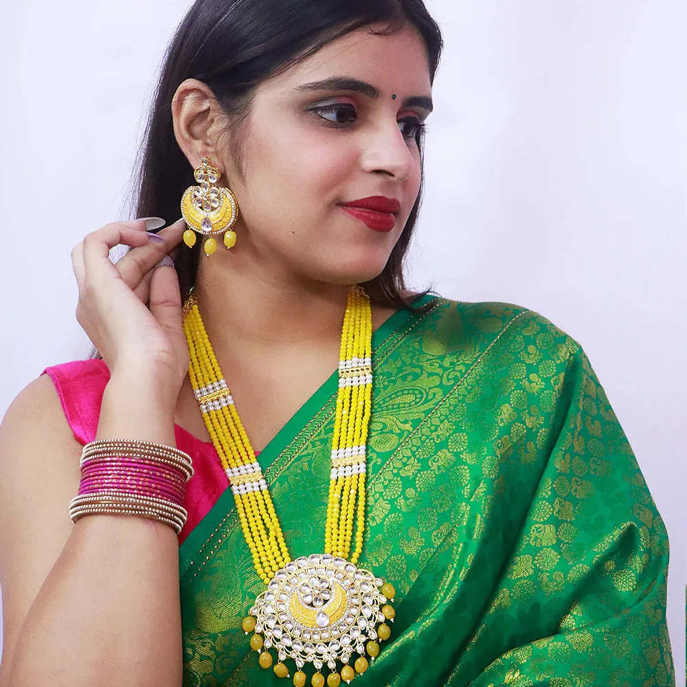 Designer Gold Plated Royal Kundan Long Necklace