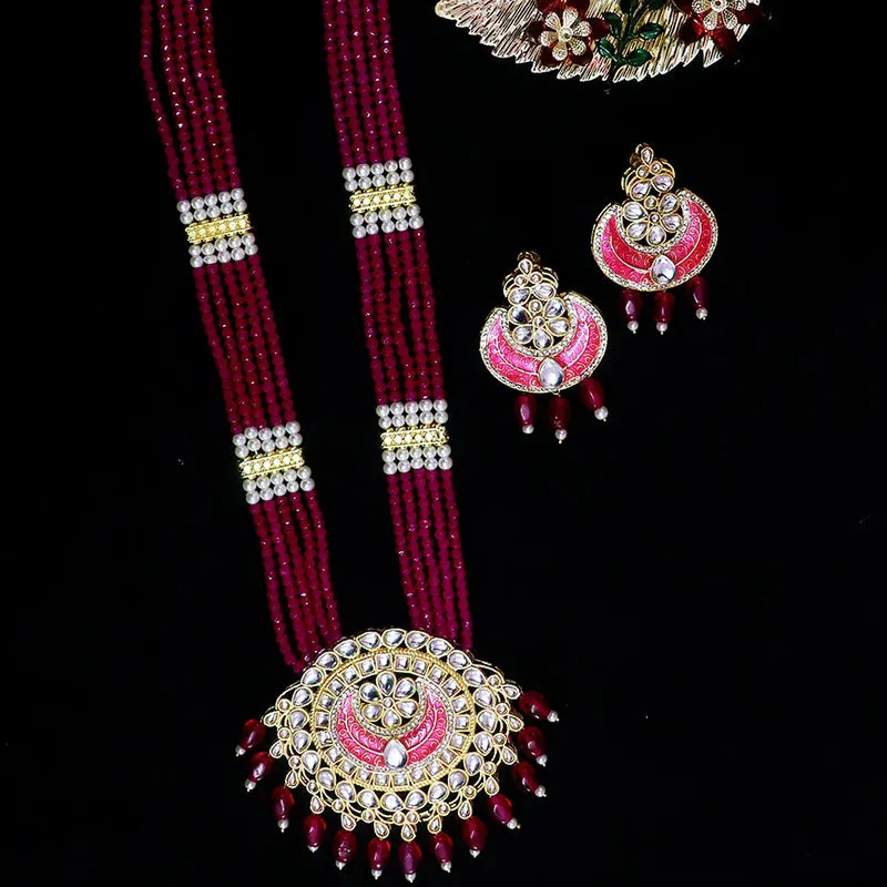 Designer Gold Plated Royal Kundan Long Necklace