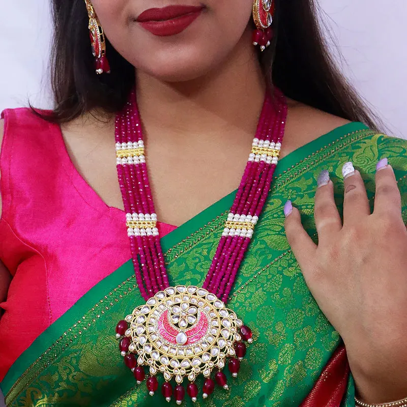 Designer Gold Plated Royal Kundan Long Necklace