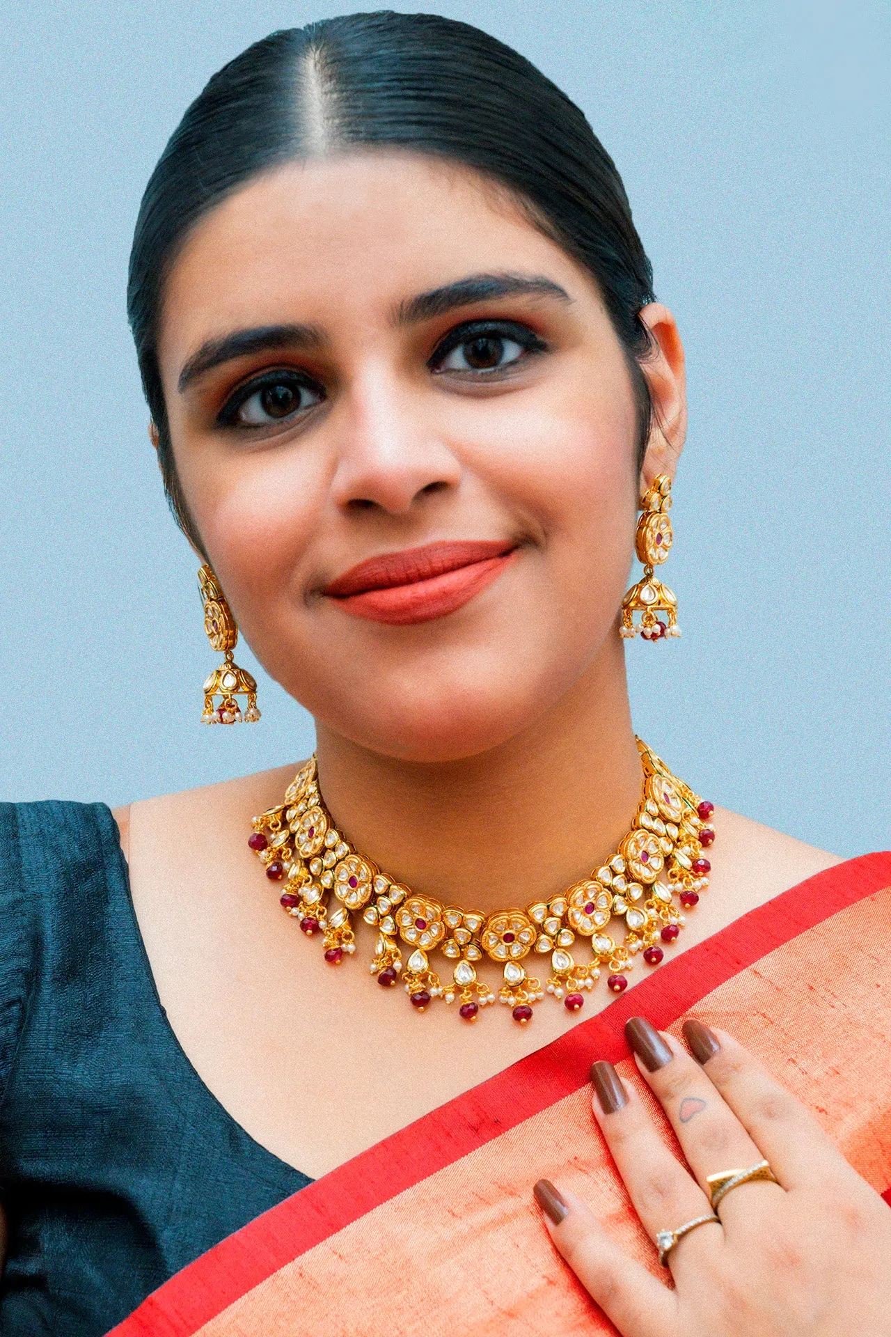 Designer Gold Plated Royal Kundan Necklace with Earrings (D864)