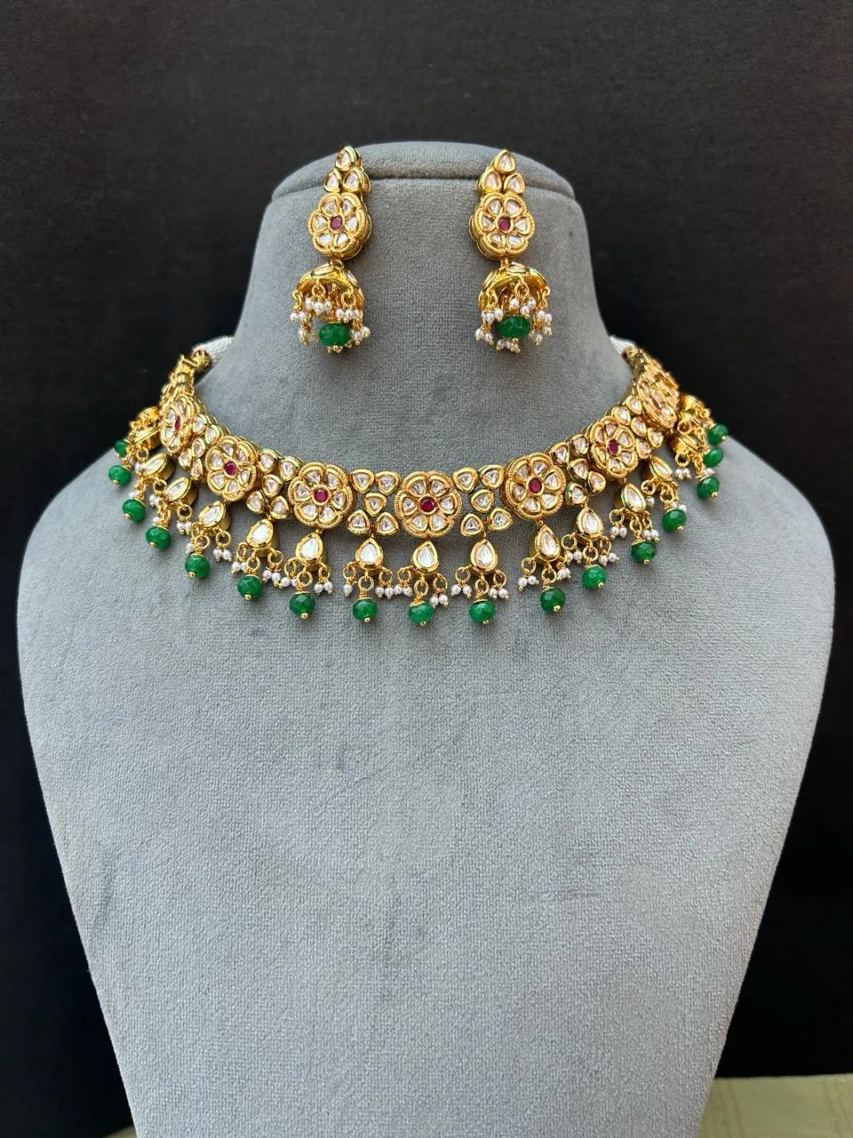 Designer Gold Plated Royal Kundan Necklace with Earrings (D864)