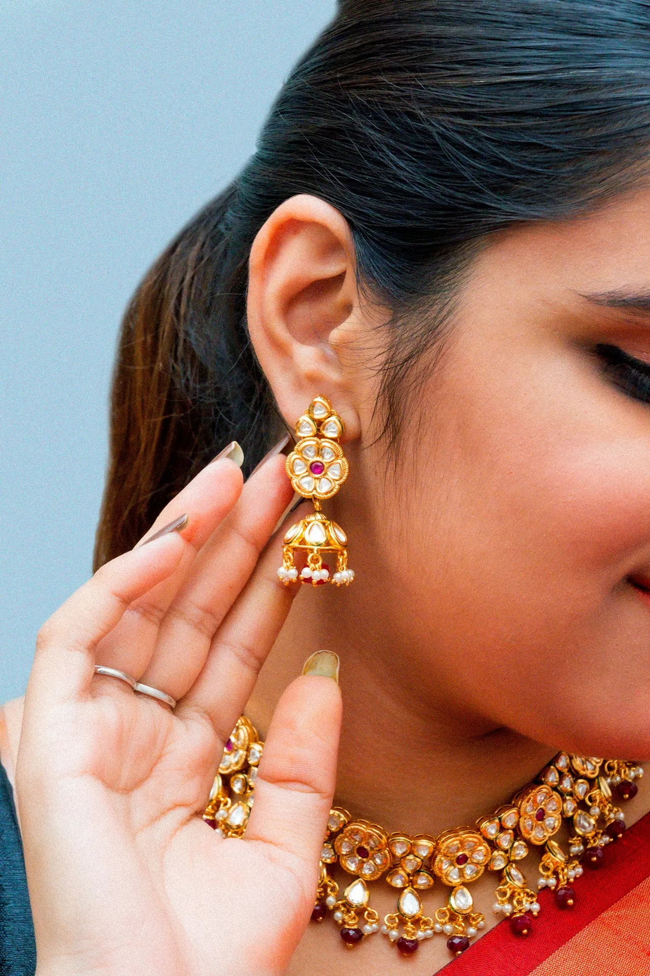 Designer Gold Plated Royal Kundan Necklace with Earrings (D864)