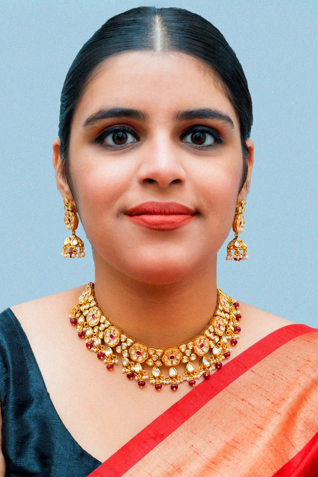 Designer Gold Plated Royal Kundan Necklace with Earrings (D864)