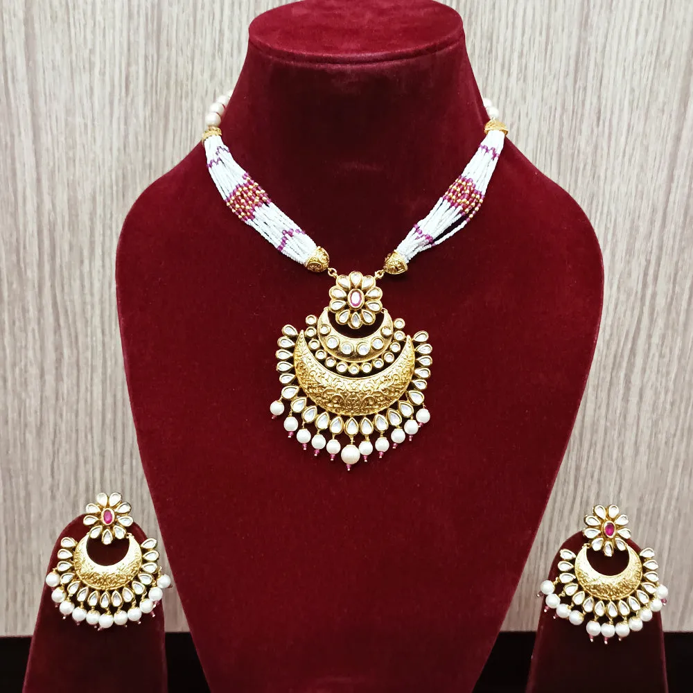 Designer Gold Plated Royal Kundan Pendant Set (D291)