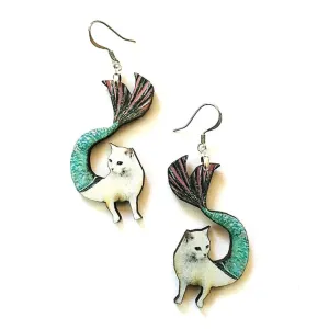 Dive into Whimsy with Mermaid Cat Earrings: Eco-Friendly & Handmade