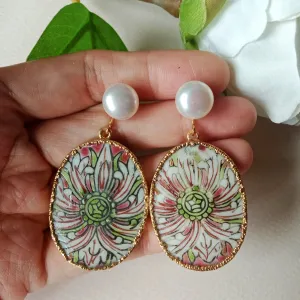Famille rose lotus porcelain earrings