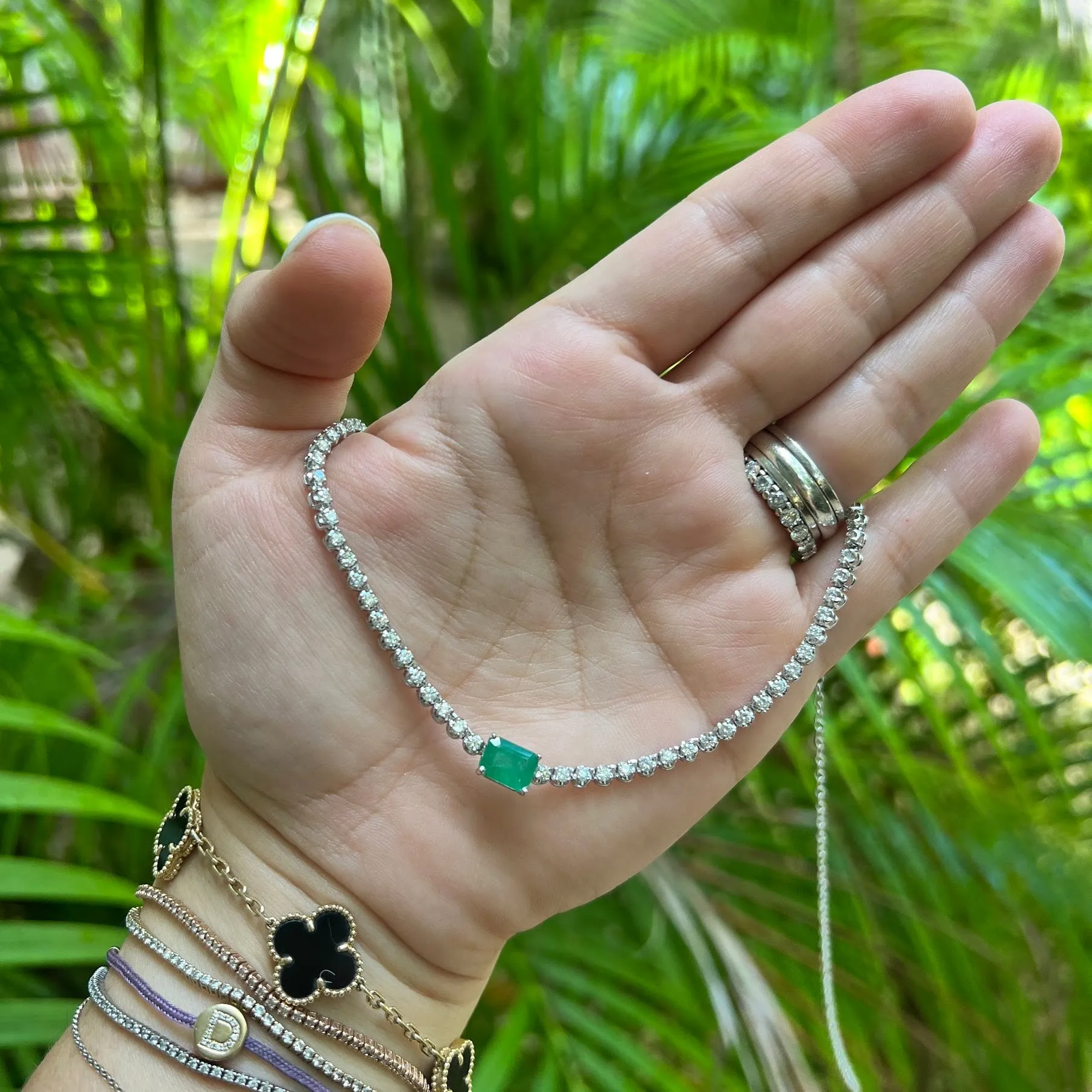 Gemstone Center Diamond Tennis Choker