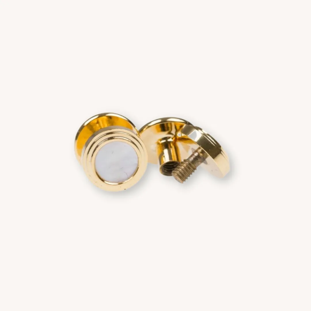 Gold Pearl Stone Cufflinks & Studset