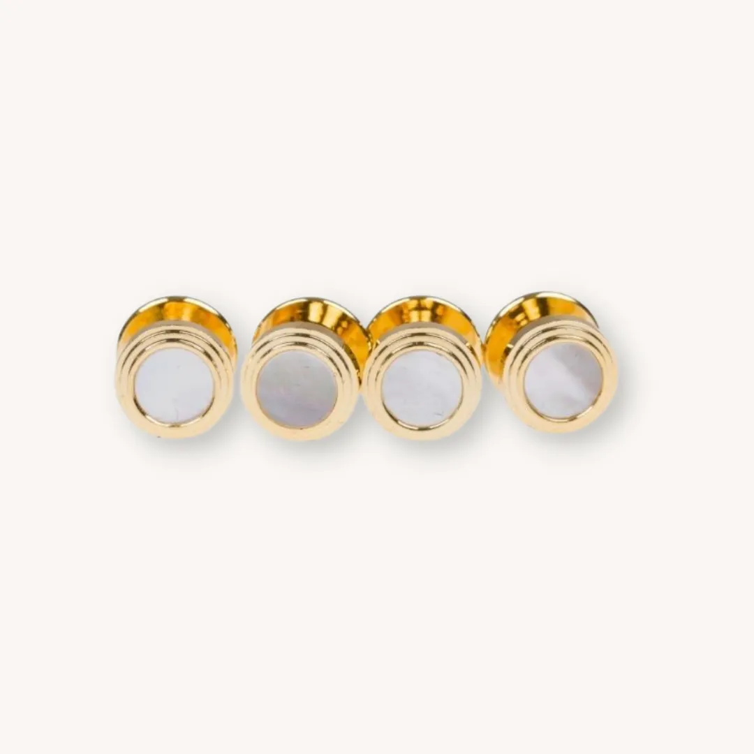 Gold Pearl Stone Cufflinks & Studset