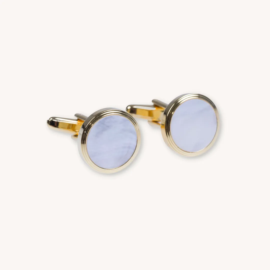 Gold Pearl Stone Cufflinks & Studset