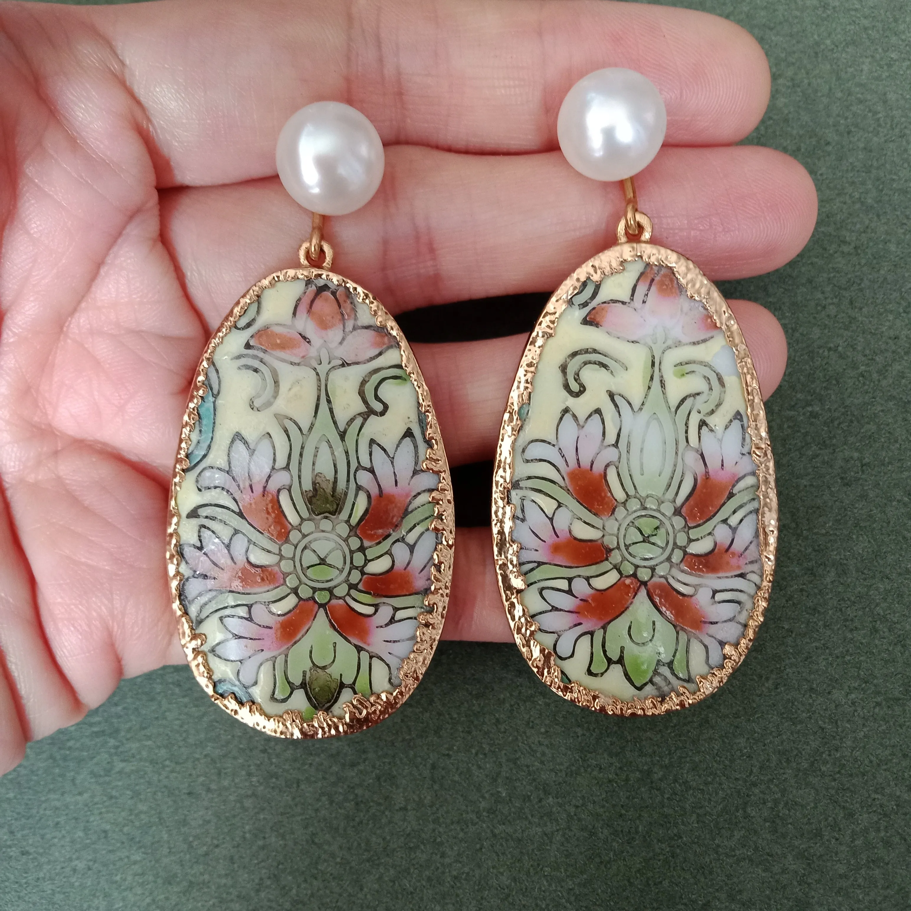 Lemon yellow lotus oblong porcelain earrings