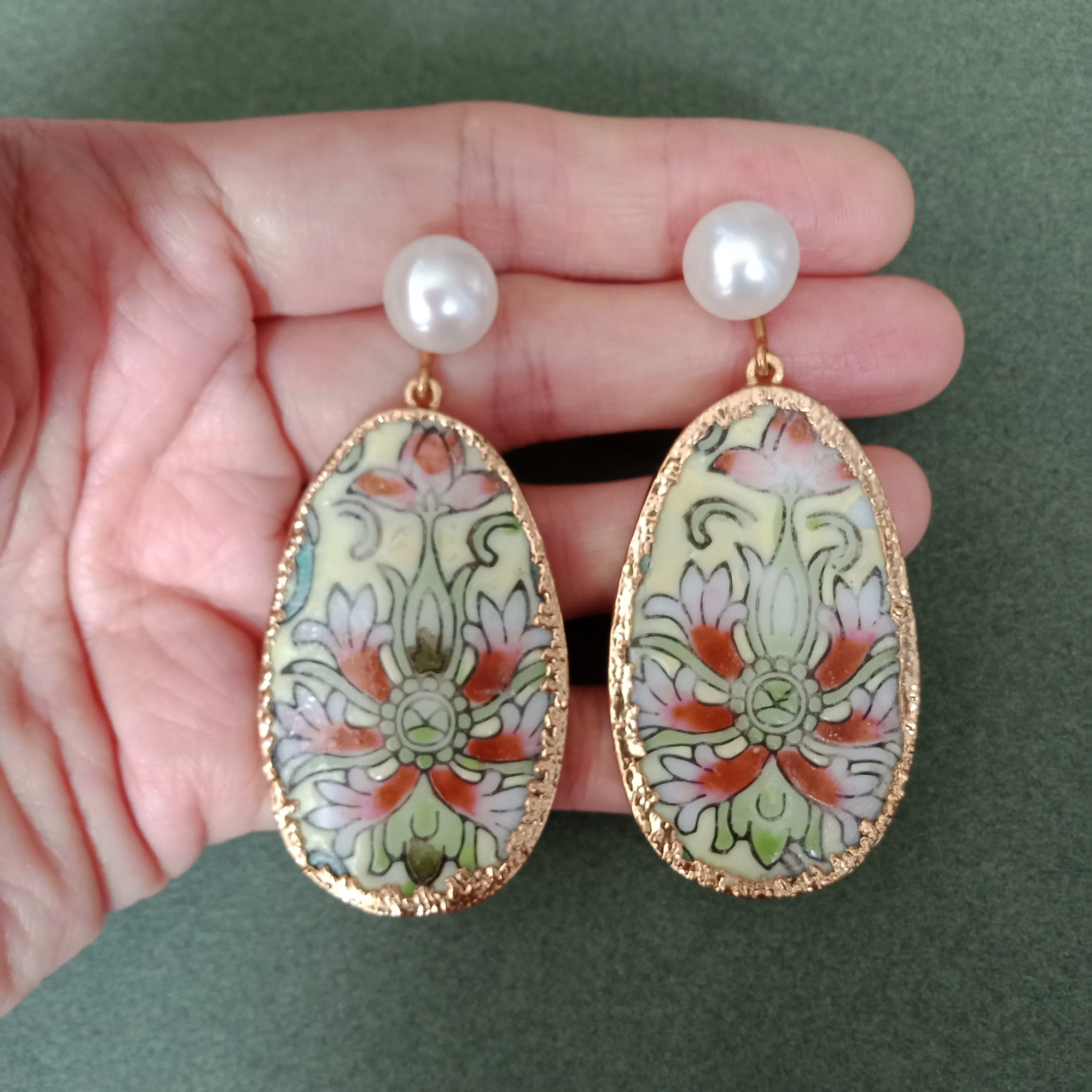 Lemon yellow lotus oblong porcelain earrings