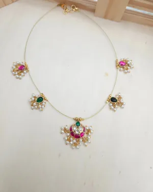 Lotus Red and Green jadau kundan invisible necklace