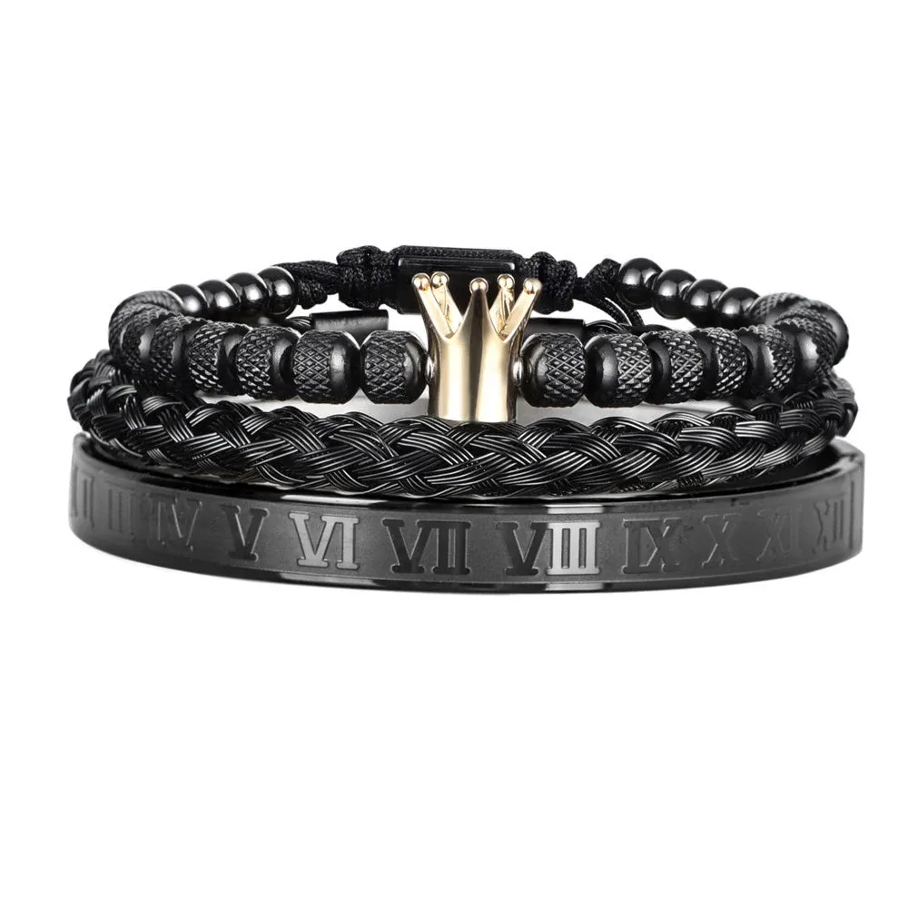 Luxury Enamel Roman  Bracelet Royal Crown Charm Men Stainless Steel Geometry Pulseiras Open Adjustable Bracelets Couple Jewelry