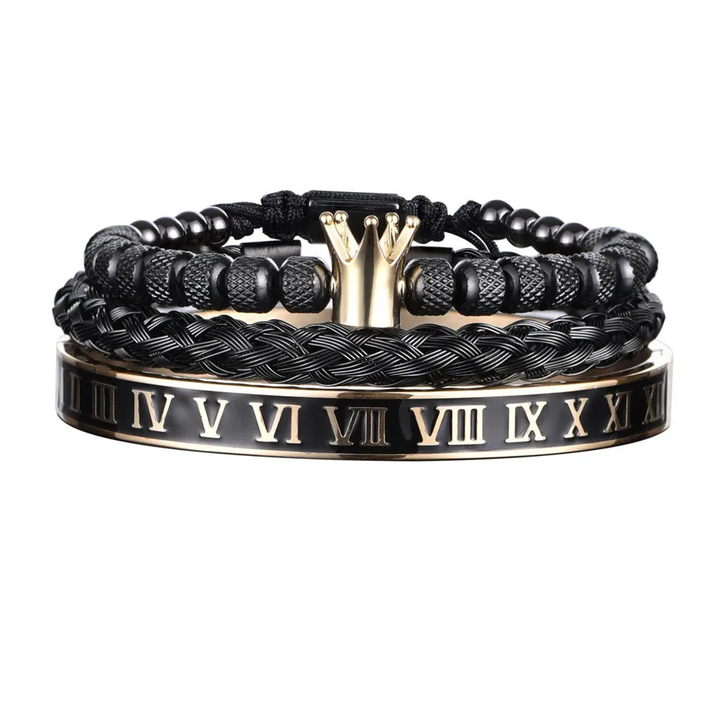 Luxury Enamel Roman  Bracelet Royal Crown Charm Men Stainless Steel Geometry Pulseiras Open Adjustable Bracelets Couple Jewelry