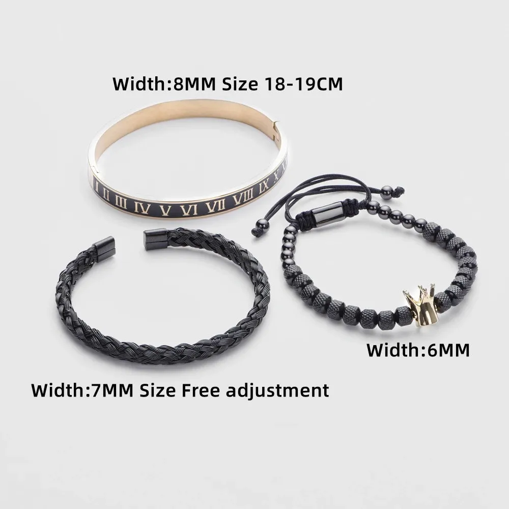 Luxury Enamel Roman  Bracelet Royal Crown Charm Men Stainless Steel Geometry Pulseiras Open Adjustable Bracelets Couple Jewelry