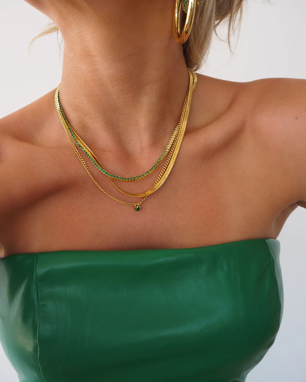 Mini Ballier Necklace- Emerald Green- Silver