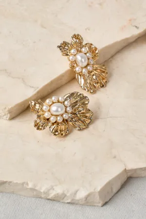 Monique Statement Floral Studs - Gold