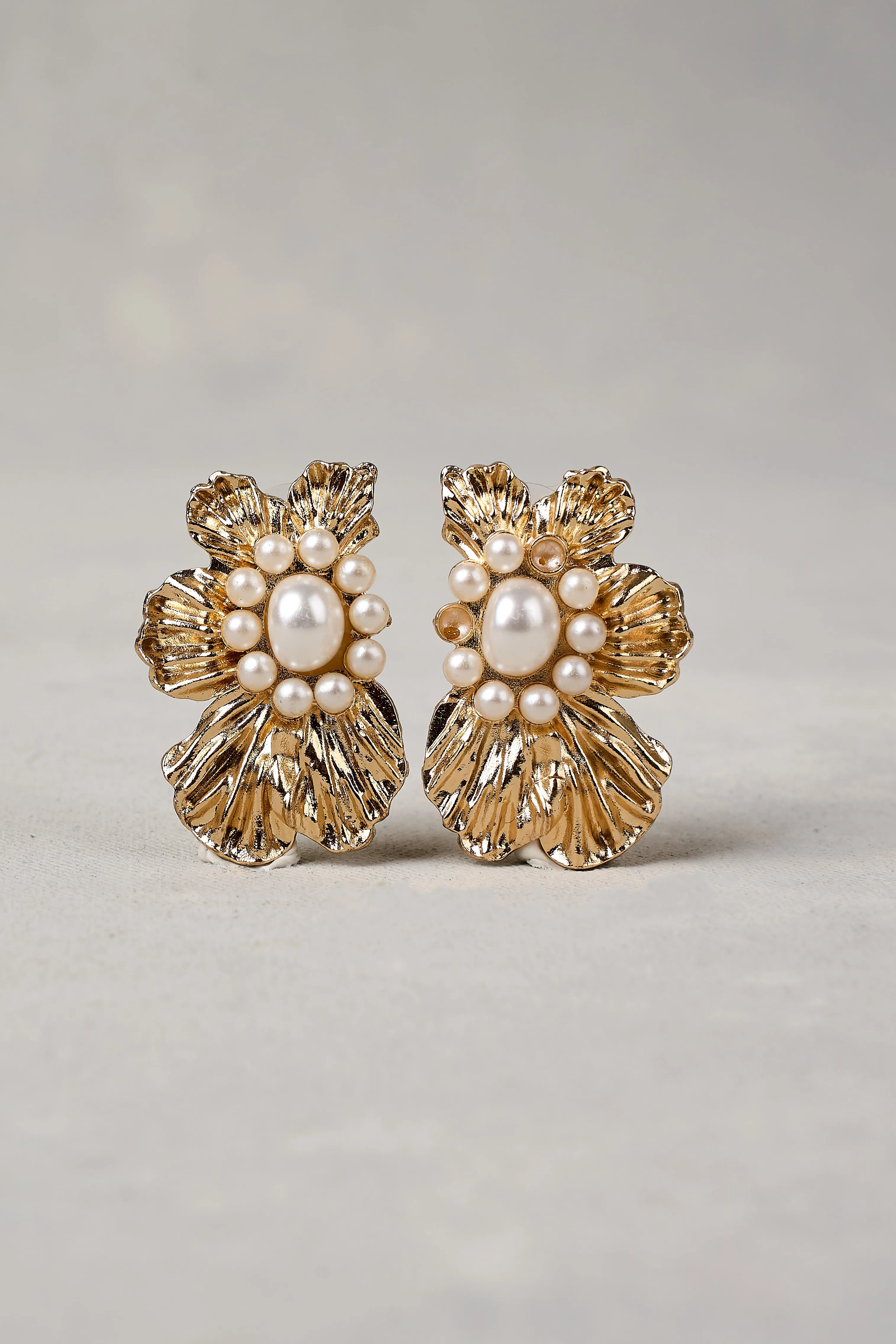 Monique Statement Floral Studs - Gold