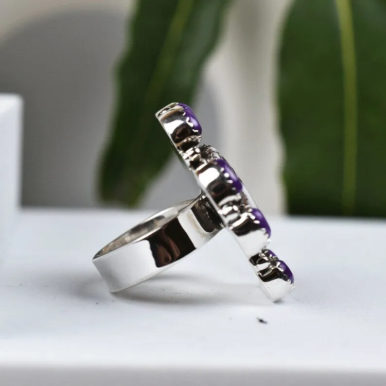 Native American Wild Horse And Purple Copper Turquoise 925 Sterling Silver  Rings
