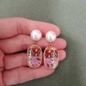 Pink batik porcelain earrings