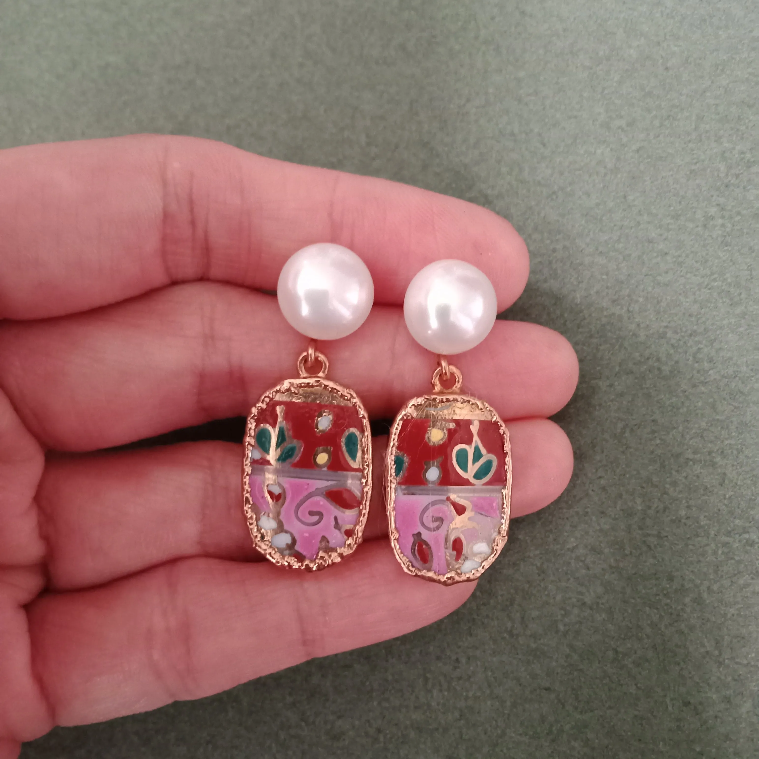 Pink batik porcelain earrings